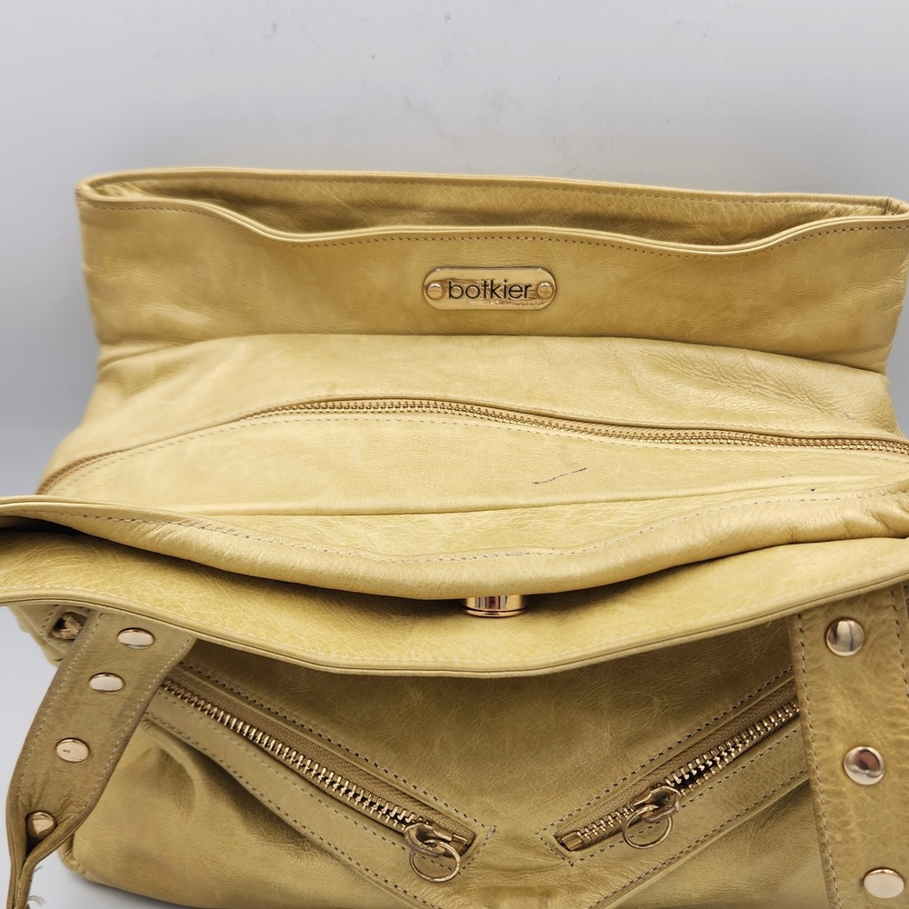Botkier Convertible‎ Leather Tote Handbag Champagne Gold Double Zip Studded - Picture 4 of 16